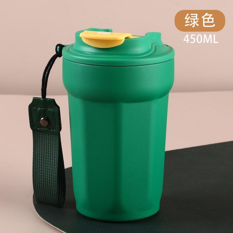 Stainless Steel Vacuum Insulated Travel Mug 450ml With Handle Rope Office Outdoor Commute Men Women