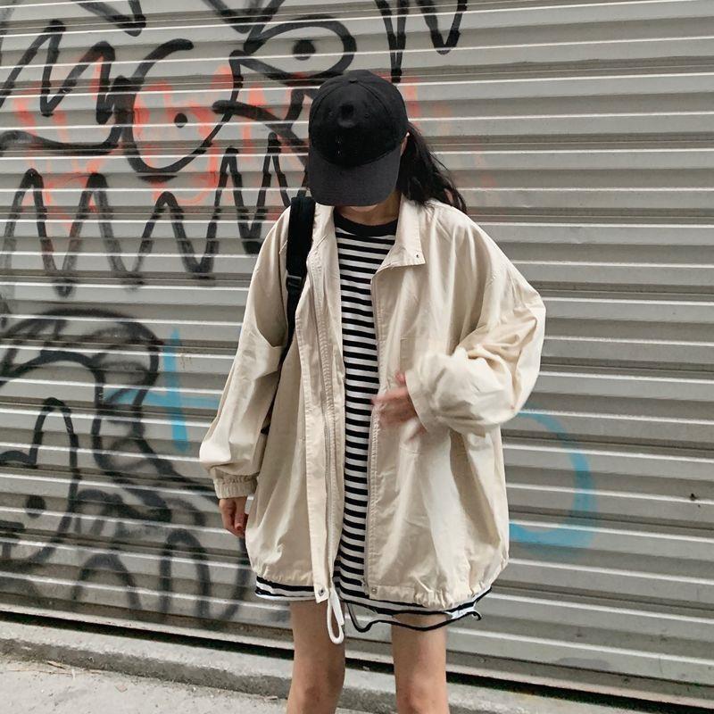 Women Solid Drawstrings Harajuku Leisure Streetwear Chic Zipper Outwear Jackets