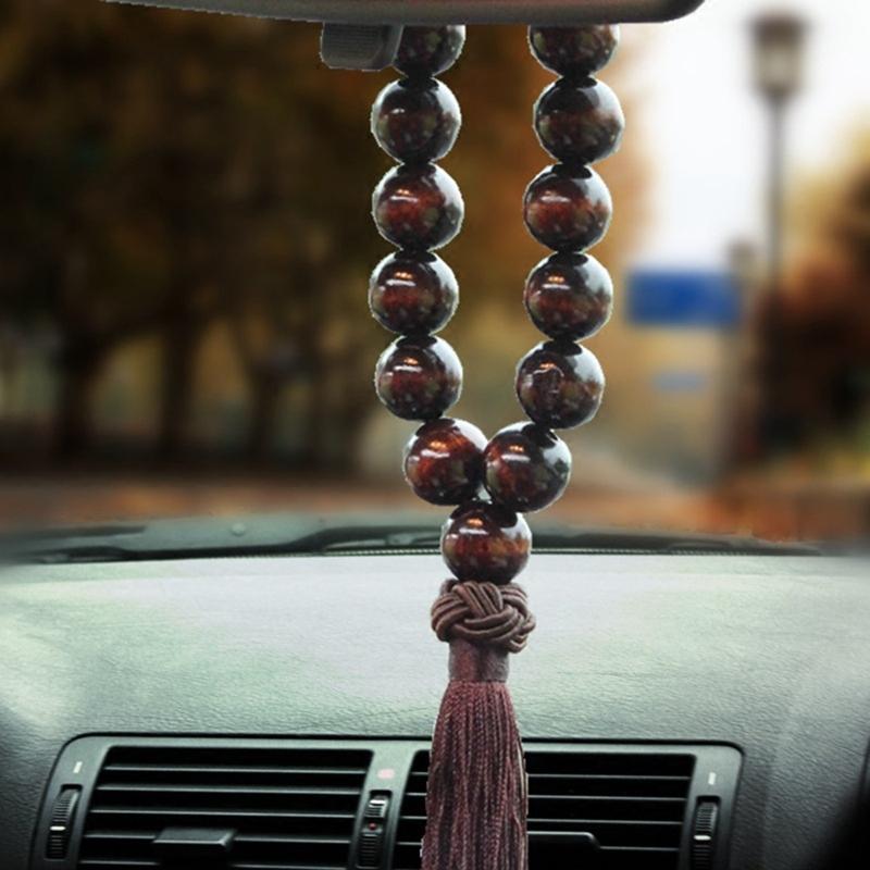 Rosary Hanging Ornament Wood On Car Rear View Mirror Gears Shift Decor