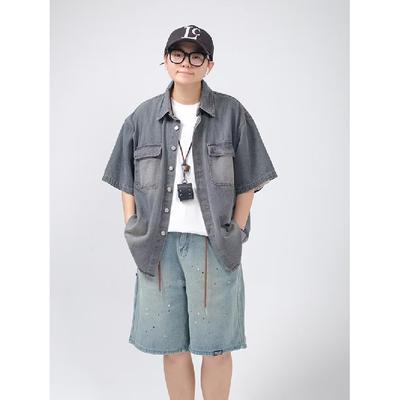Retro Denim Workwear Short Sleeved Shirt, Men'S And Women'S Summer Fashion Brand, Japanese Retro Half Sleeved Trend, Cool And Loose Shirt