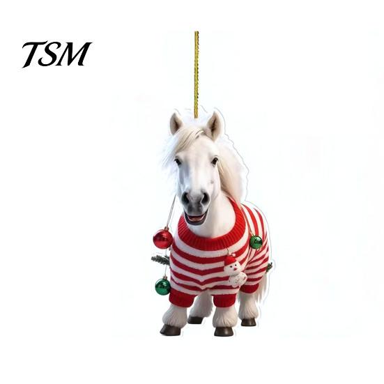 Fade-resistant Christmas Decorations Pony Ornament 2D Acrylic Hanging Decor for Car White Horse Design And Tree Cute Holiday Gift Kids Ornaments