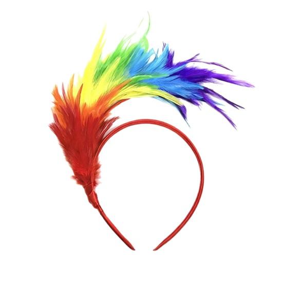 Headband Rainbow Colorful Feather Decor Headband Lightweight Comfortable Elastic Hair Hoop Parties Festivals Stage Performances Headwear