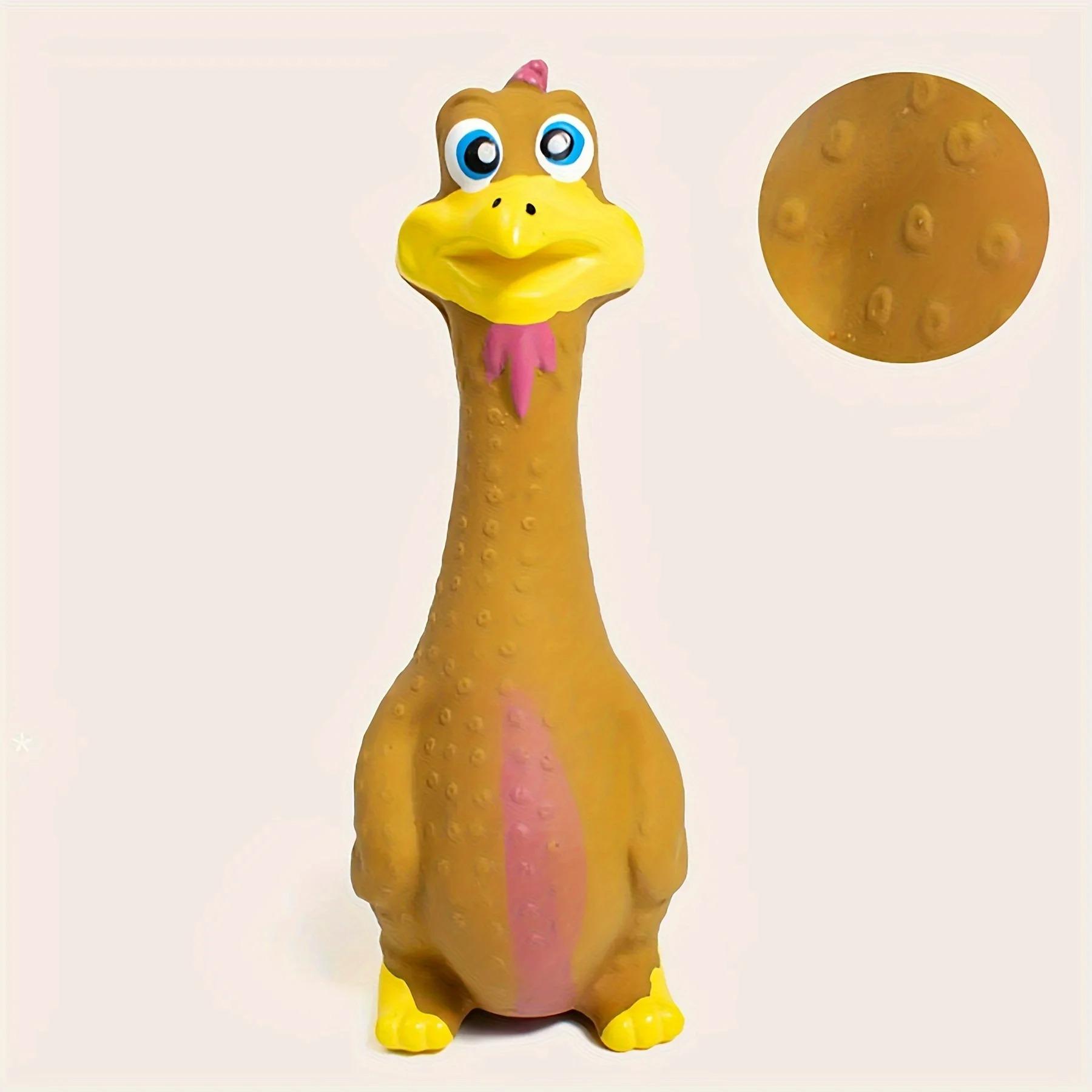 

Pet Dog Sound Toy - Screaming Standing Chicken and Big-Mouthed Duck, Latex Squeaky Teething Dog Toy коричневий