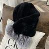 Luxury New Rex Rabbit Fur Long Scarf Mufflers Soft Thick Shawl Neck Ring for Women Silver Fox Fur Pompoms for Winter