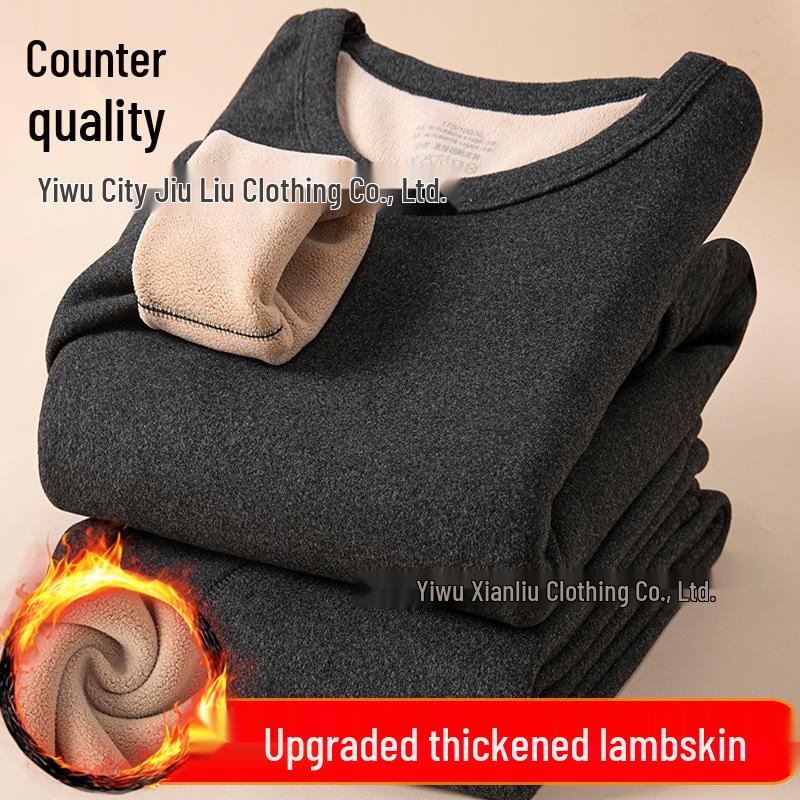 "Thick Camel Hair Thermal Underwear: Unisex Half-High Collar Suit with Plus Velvet for Winter"