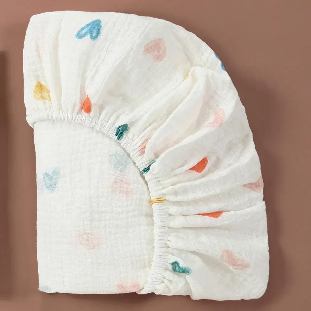 Soft Breathable Muslin Cotton Baby Fitted Sheet Newborn Crib Bed Sheet Universal Solid Color Infants Cradle Flat Sheet