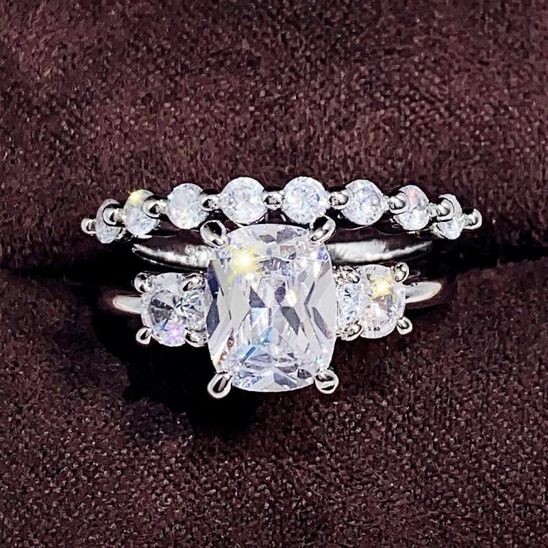 Huitan Silver Color Cubic Zirconia Set Rings for Women 2023 New Wedding Bands Accessories Fashion Elegant Lady's Finger