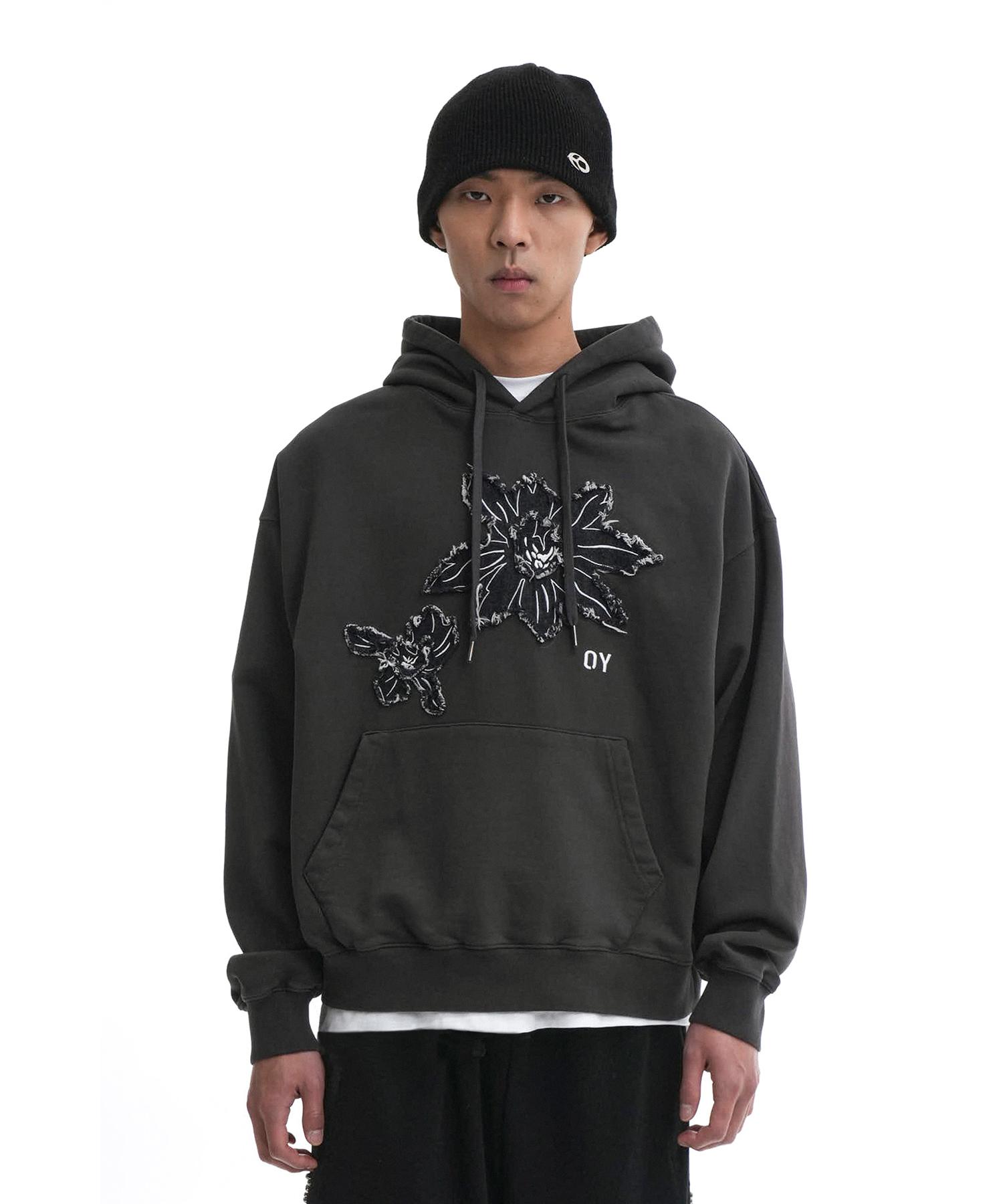 Oy Denim Flower Patch Hoodie-Dust Gray 1 Size