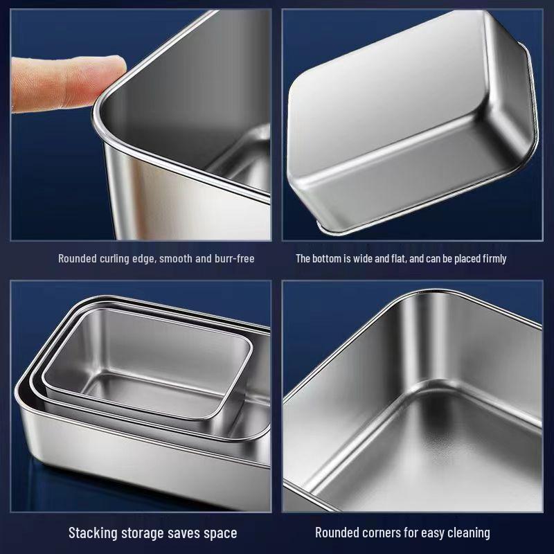Stainless Steel Square Towel Tray with Lid - Refrigerator Storage & Fresh-Keeping Box for BBQ and Cold Dishes