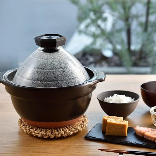 HARIO Rice Pot with Glass Lid 2~3 Cups Banko Ware Rice Cooking Earthen Pot GNR-200-B-AZ Black
