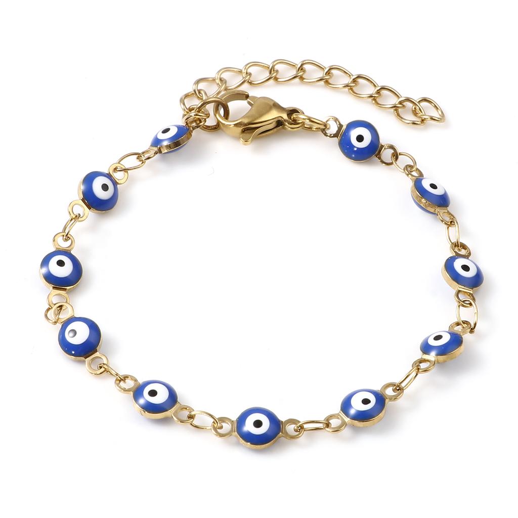 Stainless Steel Religious Bracelets Gold Color Multicolor Round Evil Eye Enamel For Women Men Gifts 13.5cm(5 3/8") Long, 1 Piece