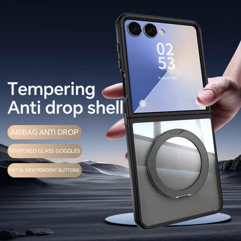 For Magsafe Magnetic Ring Holder Case for Samsung Z Flip7 Flip 6 5 Acrylic Shockproof Kickstand Back Cover for Galaxy Z Flip 7