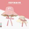 Plaid wide edge strap bucket hat women's summer big brim showing face small sun hat sun protection hat basin hat