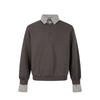 Mens Casual Layered-Style Zip-Up Polo Collar Sweatshirt Plain Color Loose Fit Cotton Blend Wear