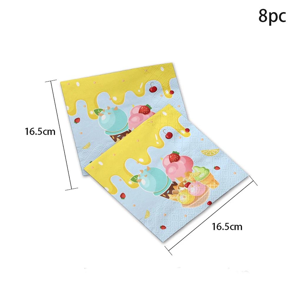 8Guests Ice cream Theme Disposable Tableware Summer Ice Cream Plate Napkin Kids Happy ice-Cream Cone Birthday Party Supplies