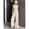 Korean Style Lady's Small New Heavy-Duty Embroidery Stitched Pattern Hollow Lace Straight Pocket Anti-Wrinkle Wide-Leg Cropped Pants