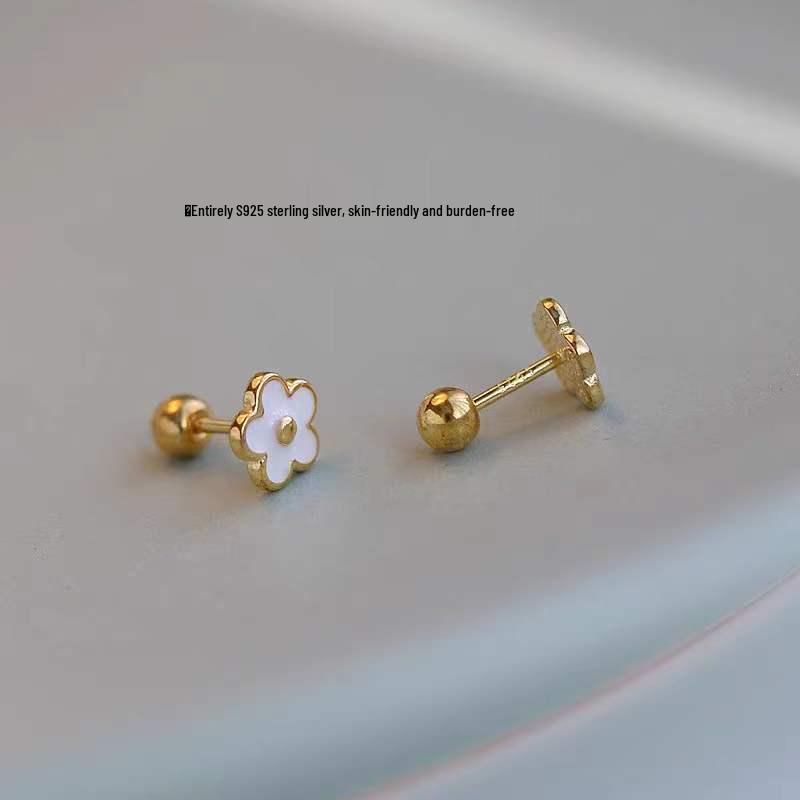 Beixi S925 Silver Small Flower Stud Earrings for Women - Elegant, Versatile Five-Petal Design