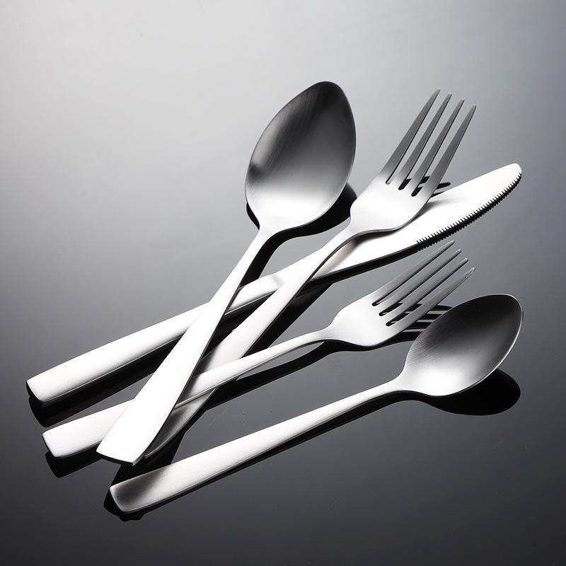 430 Stainless Steel C007 Square Handle Western Food Knife, Fork and Spoon Set Hotel Gift Style Sanded