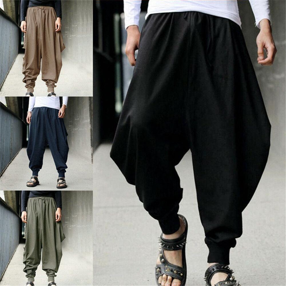 Men Retro Casual Cotton Harem Japanese Trousers With Comfortable Linen Fabric For Stylish Everyday Wear