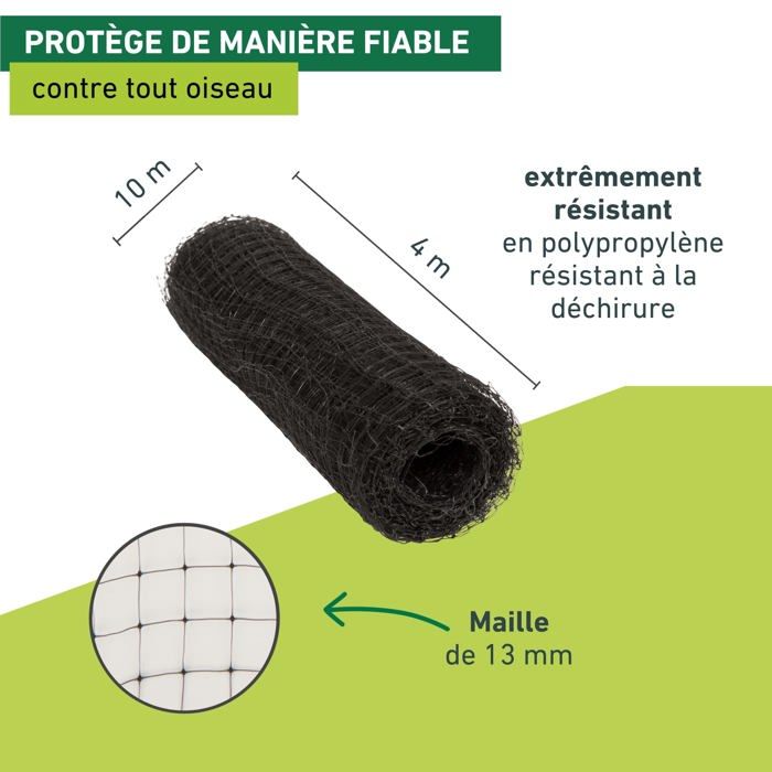 Filet de protection - windhager - 06014 - 10 x 4 m - vert - anti-oiseaux