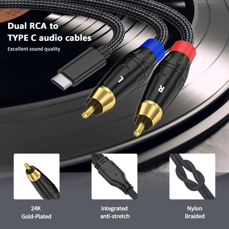 3.28ft Type C to 2RCA Cable, Insert and Play Adapter Cord Y Splitter Wire for Smartphone to Mixers Amplifiers