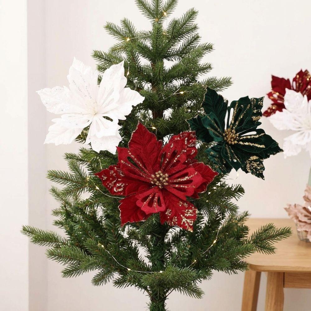 Realistic Velvet Artificial Poinsettia Handmade Holiday Xmas Flower Decor  Home Decor