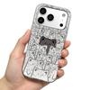 Case for iphone XS Max 16 Plus 17 Pro 14 15 11 18 Pro Max 13 Air 12 XR Silver Glitter Crackle Background Cat Hidden Patterns
