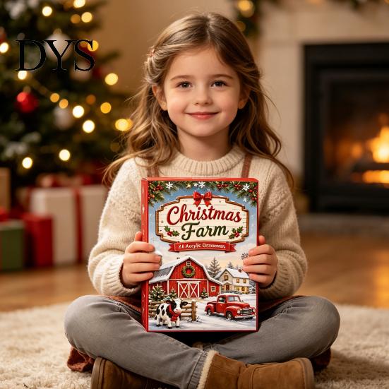 Christmas Party Favors 2026 Farm Advent Calendar, 24 Day Countdown Box with 2D Acrylic Room Decor Animal Ornaments, Festive Tree Hanging for