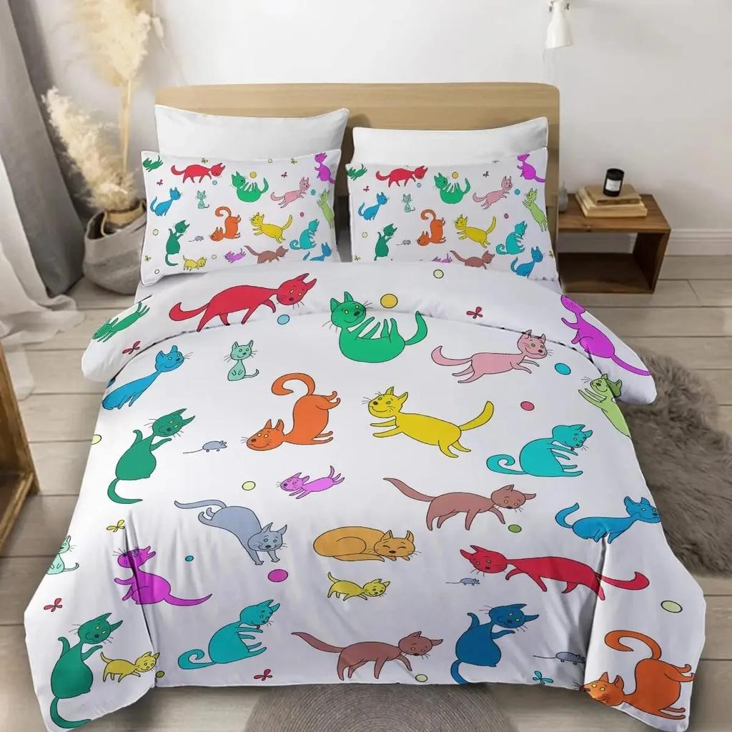 Witch Black Cat Duvet Cover Set Full Vintage Gothic Cat Sitting on Moon Bedding Set for Halloween Decor