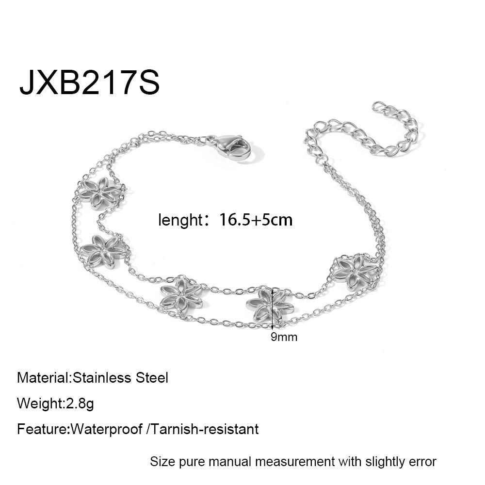 ins-plated 18k gold embossed hollow flower double-layer stacked bracelet stainless steel waterproof jewelry light luxury premium