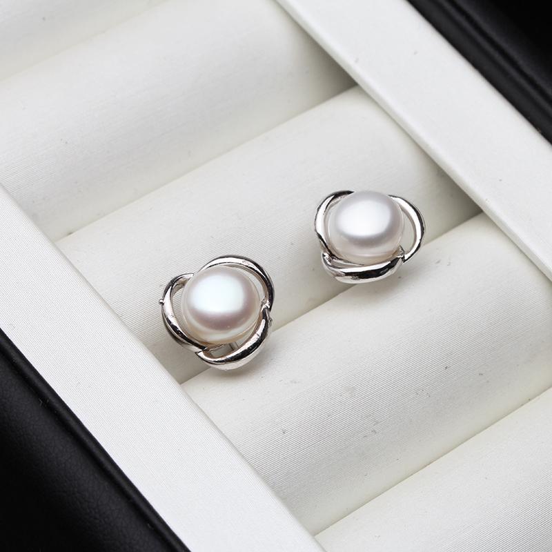Genuine Silver 925 White Stud Earrings Pearl Woman,Natural  Freshwater Bridal Jewelry Pearl Earrings Wife Mother Gift Pink Black
