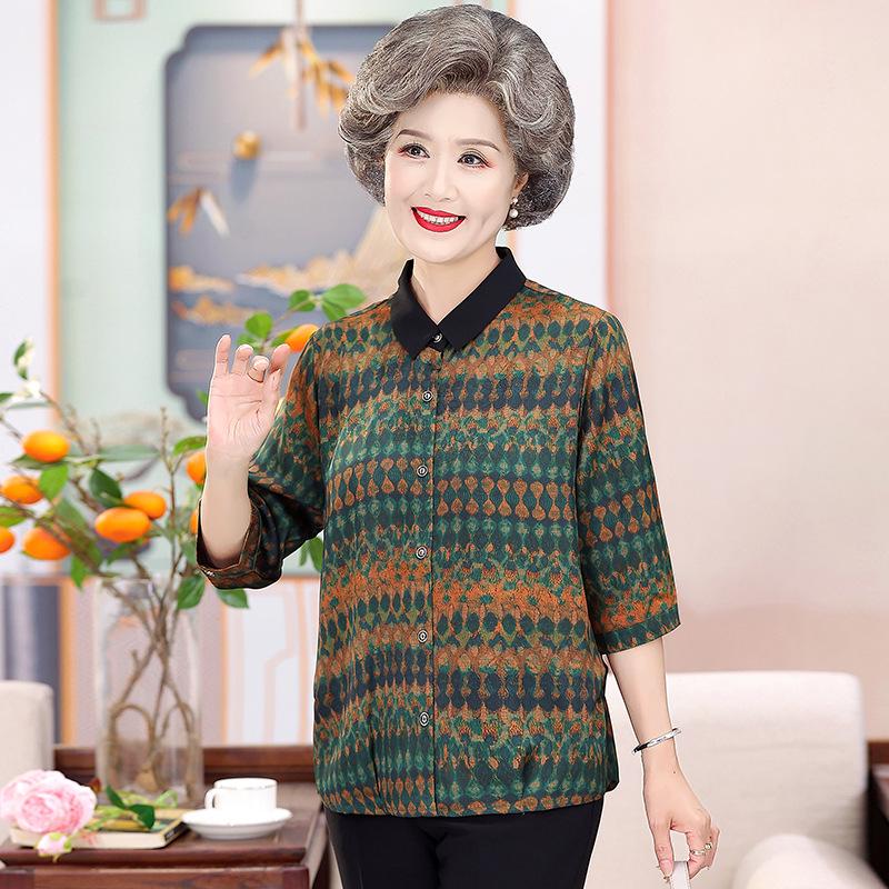 

Lightweight Summer Short-Sleeved Shirts for Elderly Women - Grandma Style 4XL (135-150 lbs) зелений