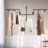 Industrial Pipe Clothing Rack, Wall Mounted Garment Hanger, Iron Display Rack with Adjustable Bars, 85.83 Inch Length, Black