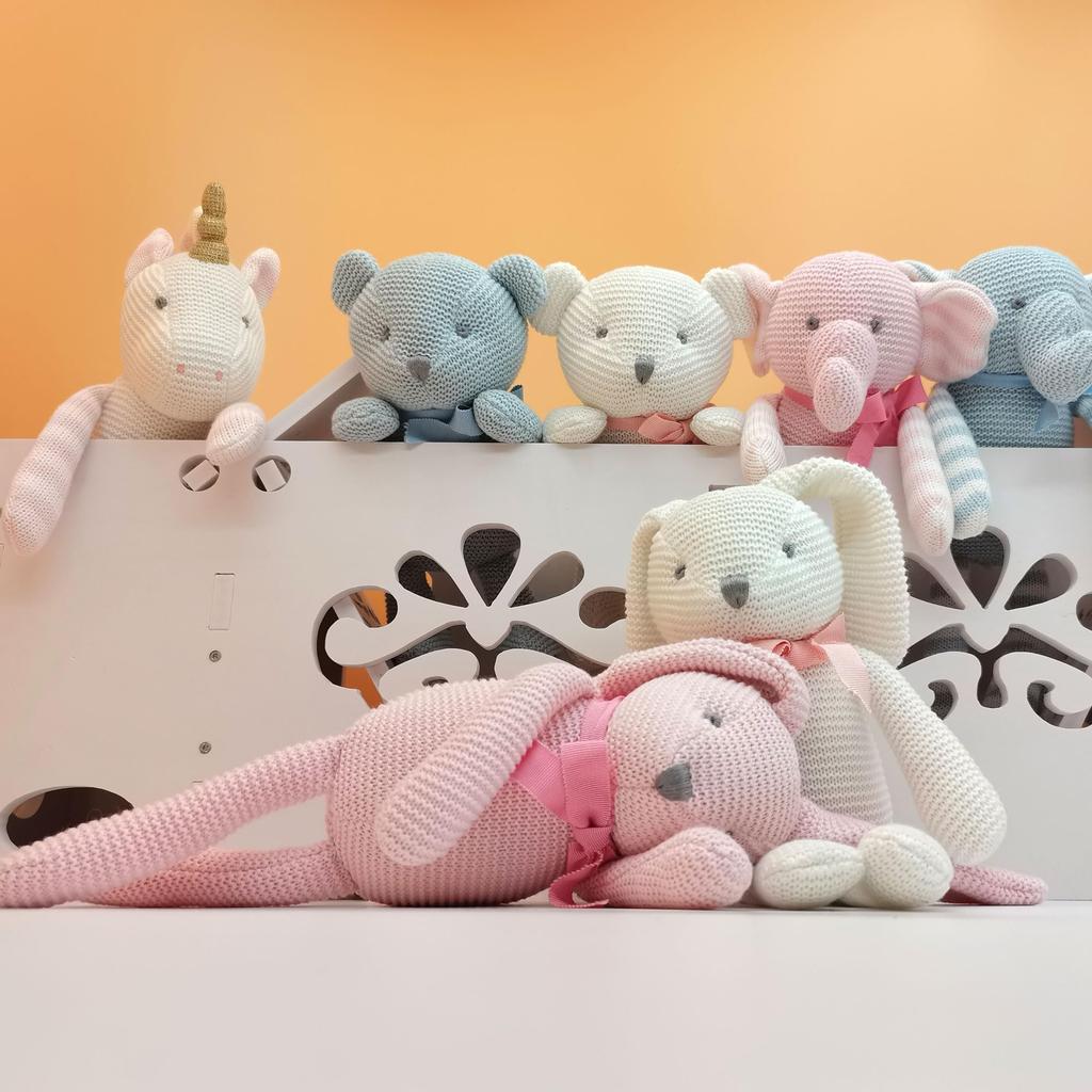 FLUFFYFUN Plyšová hračka sloníka pro miminka z organické bavlny 18 cm 100% Hračka, (Růžový slon)
