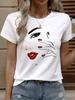 Women's Simple Line Graphics T-Shirts Casual Short Sleeves O-Neck Tops Loose Comfortable Tees Oversize Clothes Woman's Clothing