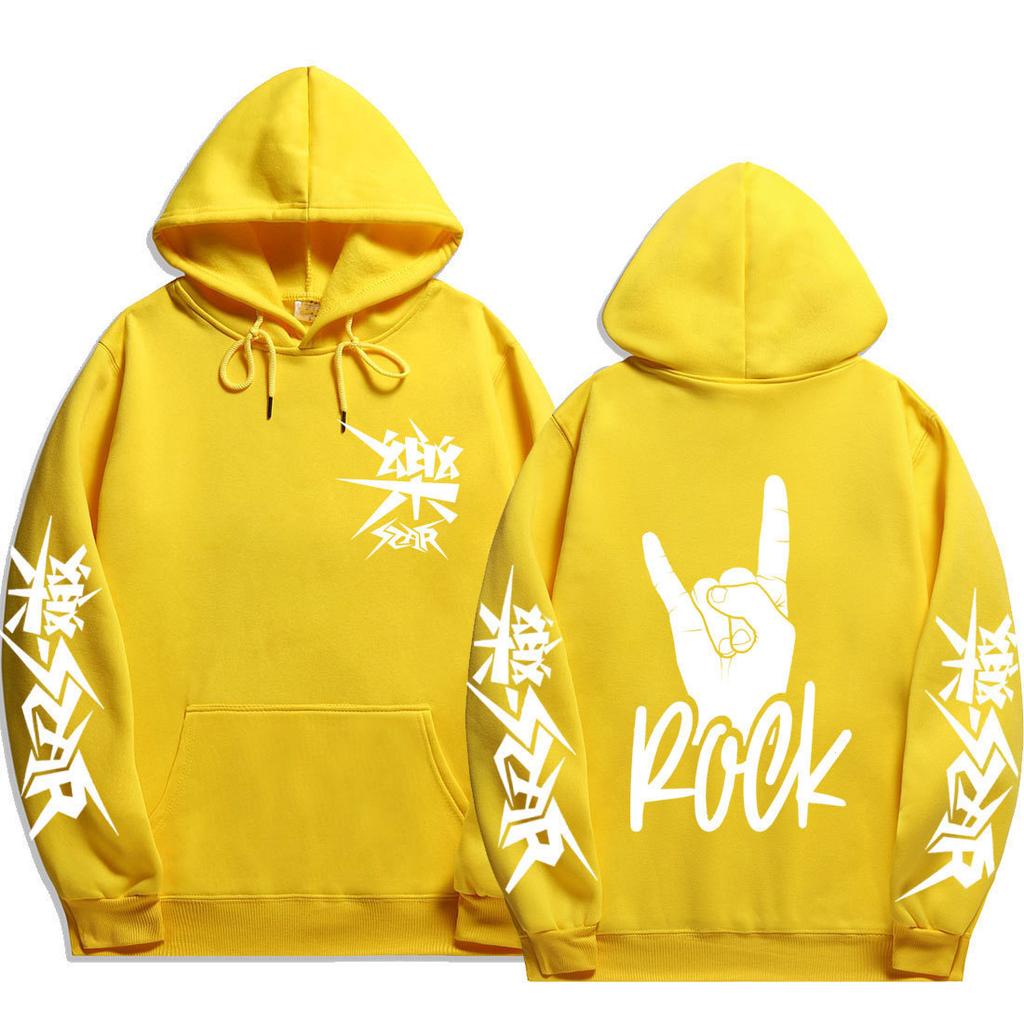 Stray Kids ROCK‑STAR Rock Hand Sign Pullover Hoodie Devil Horns Hand Rock Lettering Graphic Drawstring Hood Oversized Unisex KPop Streetwear Fan Merch