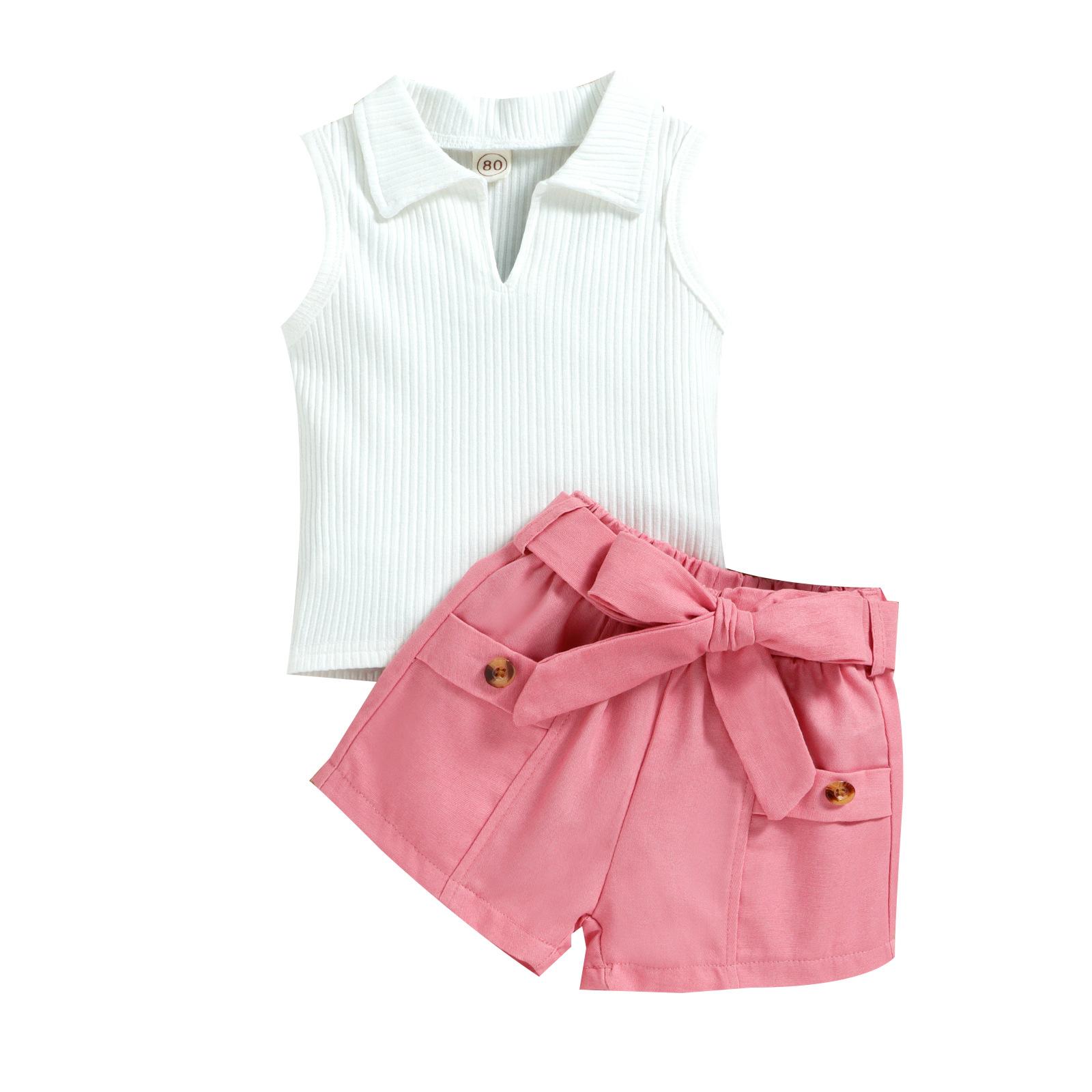 

Милый комплект для девочек, весенне-летний детский модный комплект из жилета с воротником поло и шорт 120cm розовый