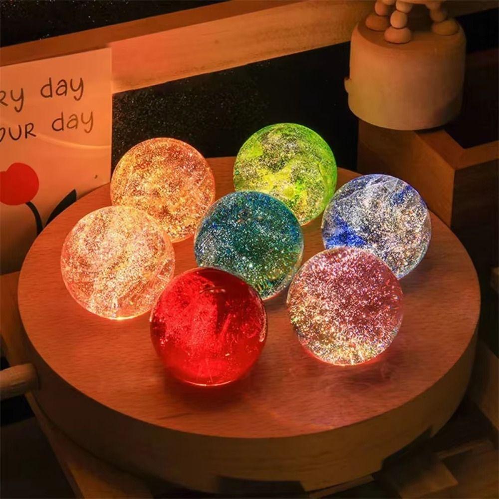 LED Wood Stand 7 Colorful Glass Ball Detachable Glaze Beads Glass Sphere Figurine  Tabletop