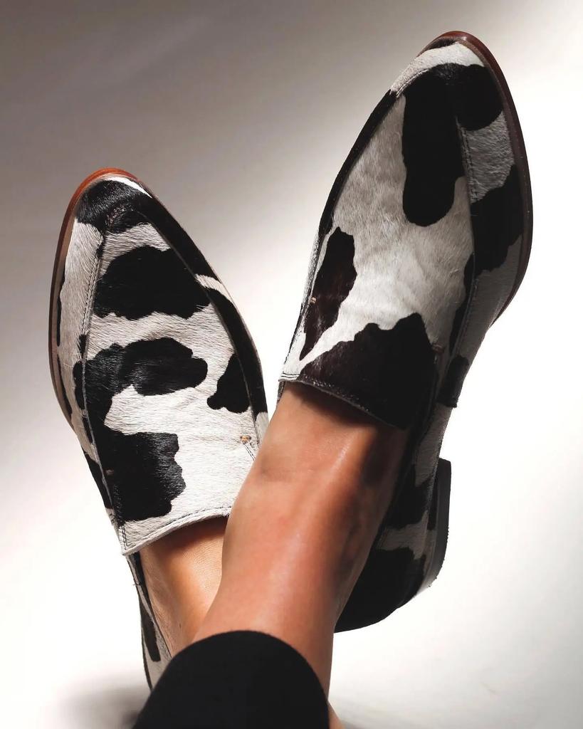 Fashion New Pointed 40-43 Shallow Mouth Cow Pattern Large Size Casual Single Shoes for Women Sneakers  Zapatos De Mujer