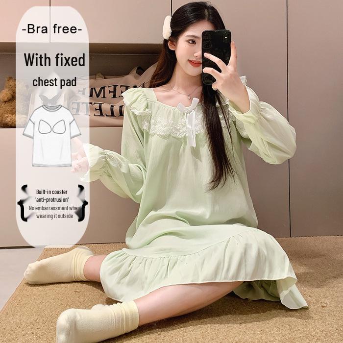Cloud Cotton Sleep Dress: Long Sleeve Pink Pajamas for Girls - Spring/Autumn 2025