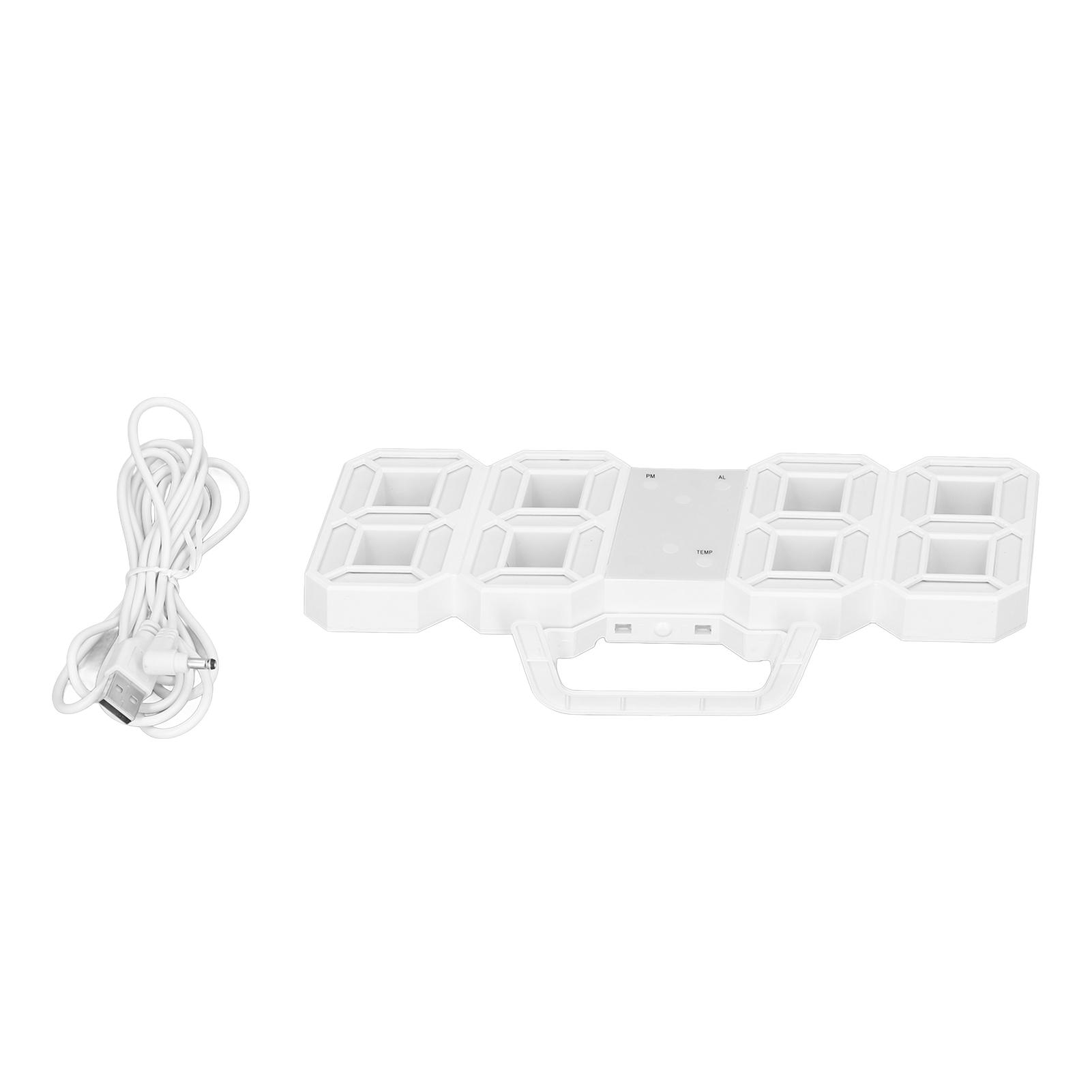 

3D LED Wall Clock Minimalist White Frame Digital Wall Alarm Clock Timer with Temperature for Home Livingroom White Word