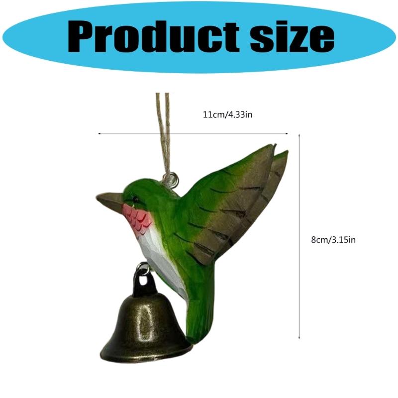 Hand Carved Wooden Hummingbird Figurines Hanging Ornament for Car Office Home Decors Wood Hummingbird Wind Chimes