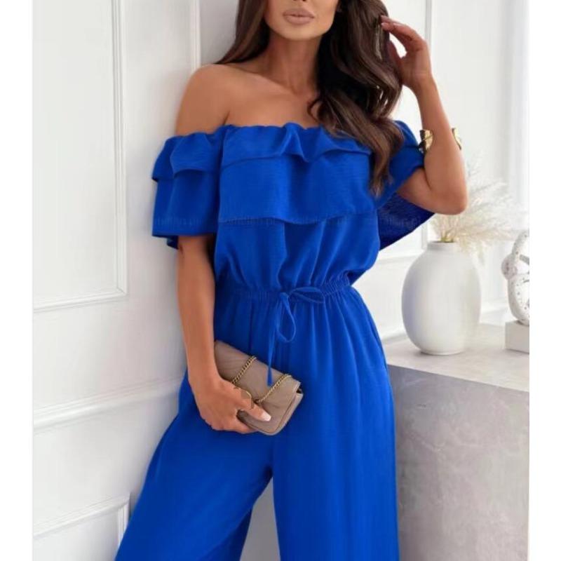 

Женский летний повседневный комбинезон с воротником-трапецией и талией 2XL синий