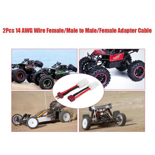Set of 2 T-Connectors: Female T-Plug To Tamiya Male Cable + Male T-Plug To Tamiya Female Cable with Silicone Jacket, 5cm Length, 14AWG, Male To Female