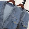 European Patchwork Denim Knitted Cardigan - Korean Style Women's Loose Sweater Coat