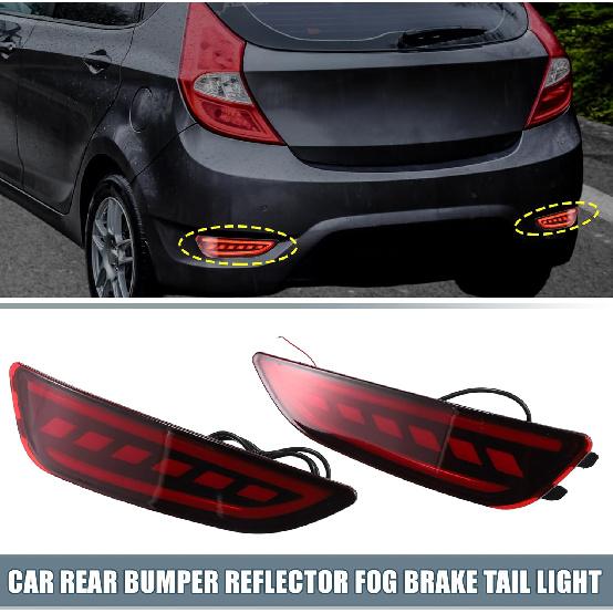 Rear Bumper Reflector LED Fog Brake Tail Light 924061R200 924051R200 Red for Hyundai Accent Hatchback 2012-2017 Red Smoked Lens Plastic (Set of 2)