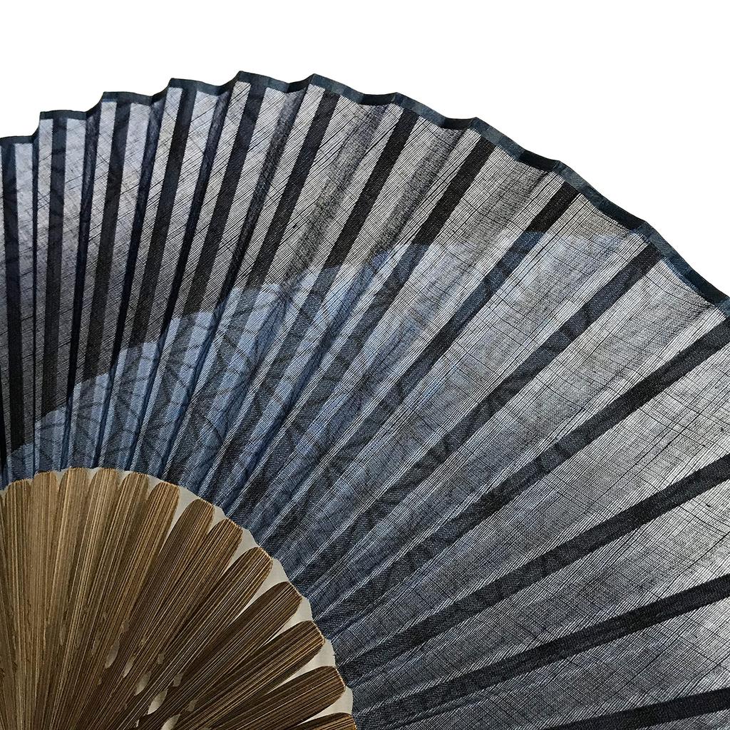 [Hana Kanzashi] Męski wachlarz składany z wzorem liścia konopi, 22 cm, Tkanina bawełniana, Pojedynczy wachlarz, Duży, Niebieski, Wzór liścia konopi (Granatowy, 3008)