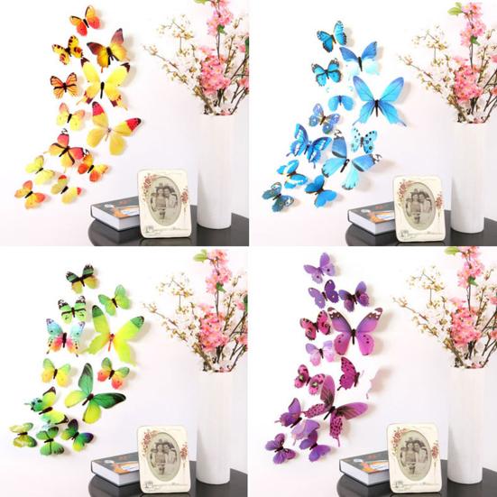 12Pcs Wall Decal Waterproof Vintage Decorative 3D Butterfly Wall Sticker for Diary