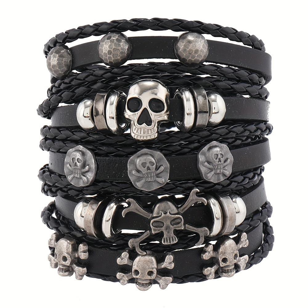 Skull head alloy accessory set of five pieces, cowhide bracelet, direct supply for jewelry