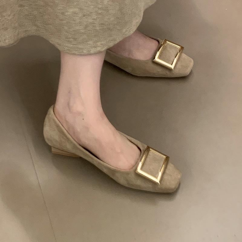 2025 autumn new metal square buckle light mouth single shoes women's thick heel square head Mary Jane shoes night breeze commuter shoes